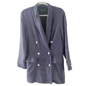 rag & bone Blue Polka Dot Silk Double Breast White Button Blazer 4 Needs Repair